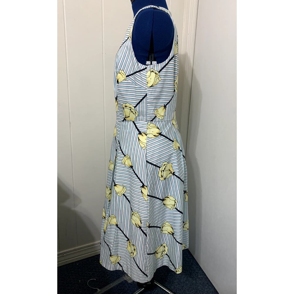 Talbots Dress Size 10 Blue White Yellow Rose Fit N Flare Sleeveless Lined Easter - Picture 2 of 8